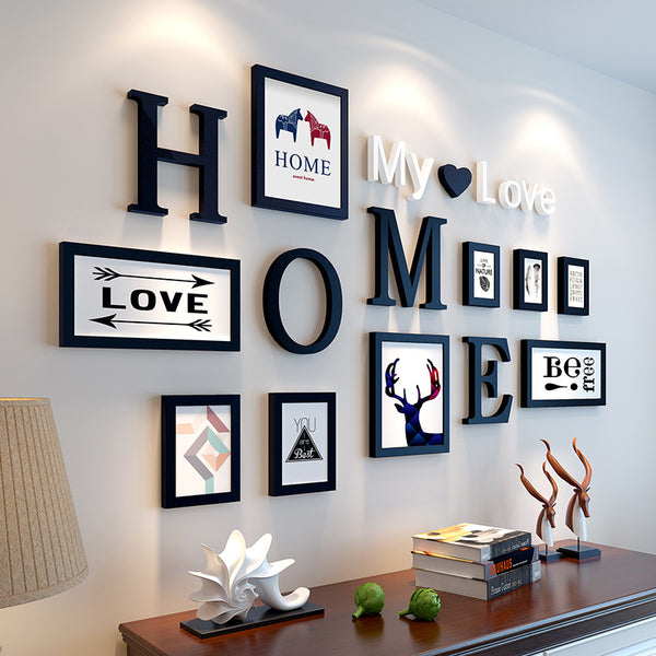 Black White Vintage Photo Frame Wall,Family Wooden