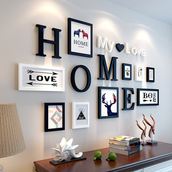 Black White Vintage Photo Frame Wall,Family Wooden