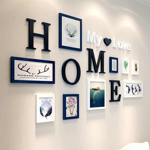 Black White Vintage Photo Frame Wall,Family Wooden