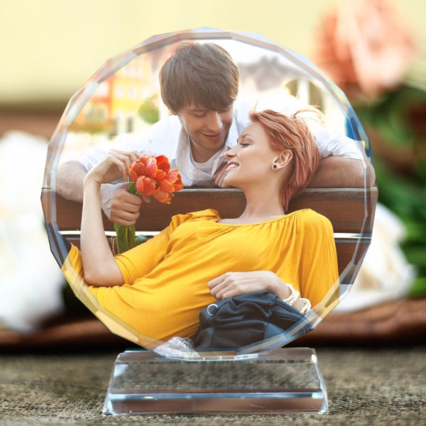 Customized Round Shape Crystal Glass Photo Frame