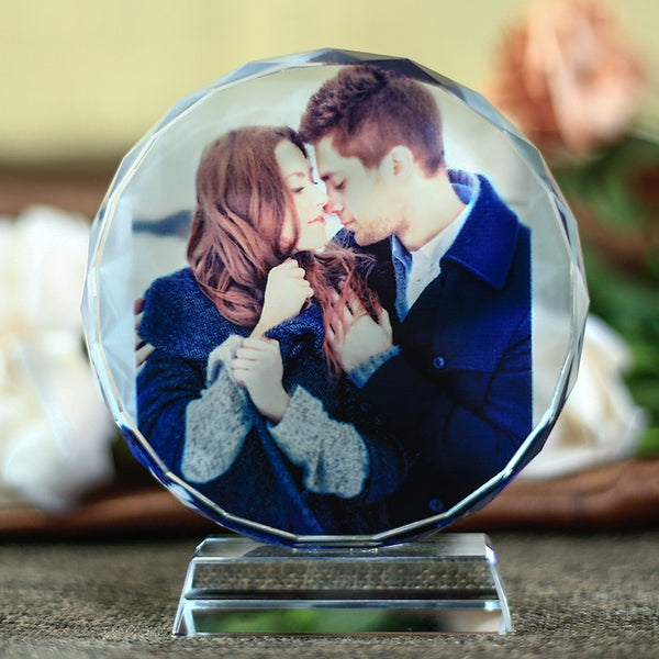 Customized Round Shape Crystal Glass Photo Frame