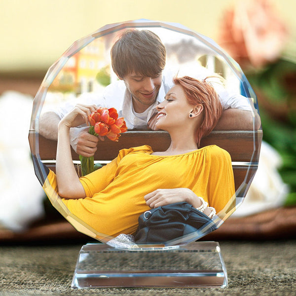Customized Round Shape Crystal Glass Photo Frame