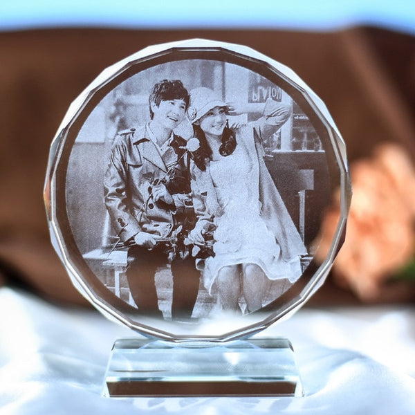 Customized Round Shape Crystal Glass Photo Frame