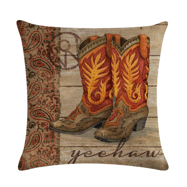 Cowboy Shoes Hat Pattern Cotton Linen Throw Pillow