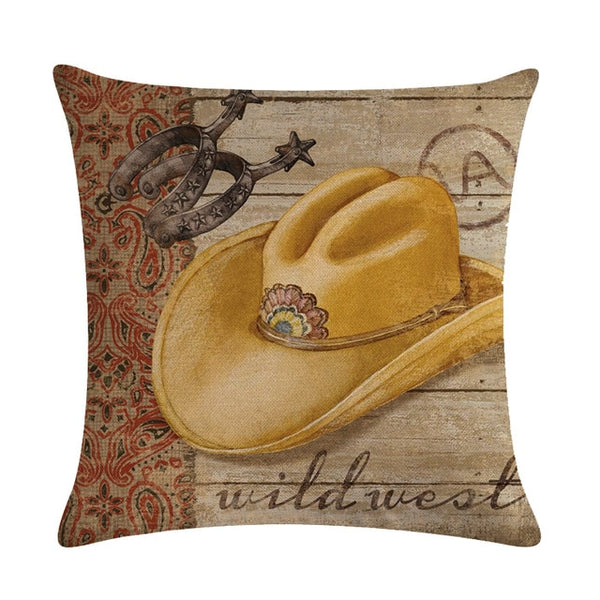 Cowboy Shoes Hat Pattern Cotton Linen Throw Pillow