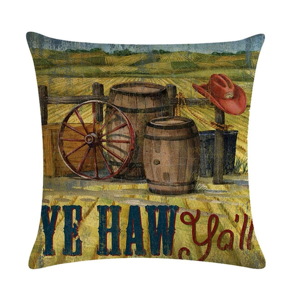 Cowboy Shoes Hat Pattern Cotton Linen Throw Pillow