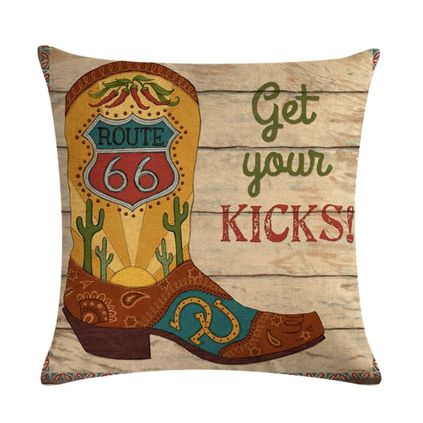 Cowboy Shoes Hat Pattern Cotton Linen Throw Pillow