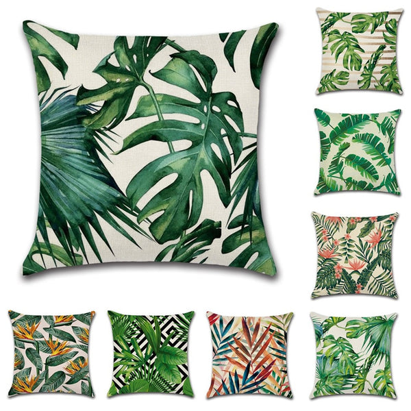Tropical Plants Cushion Covers Hibiscus Flower Linen Pillow Case