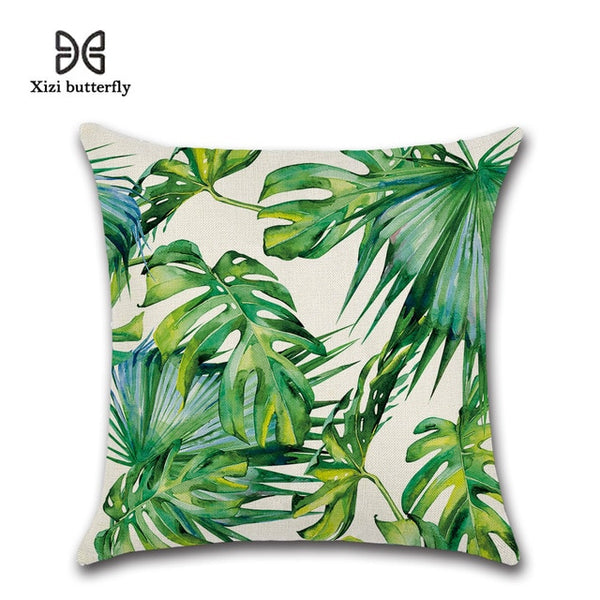 Tropical Plants Cushion Covers Hibiscus Flower Linen Pillow Case