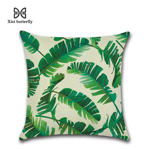 Tropical Plants Cushion Covers Hibiscus Flower Linen Pillow Case