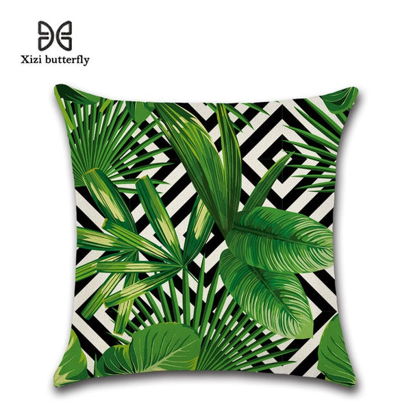 Tropical Plants Cushion Covers Hibiscus Flower Linen Pillow Case