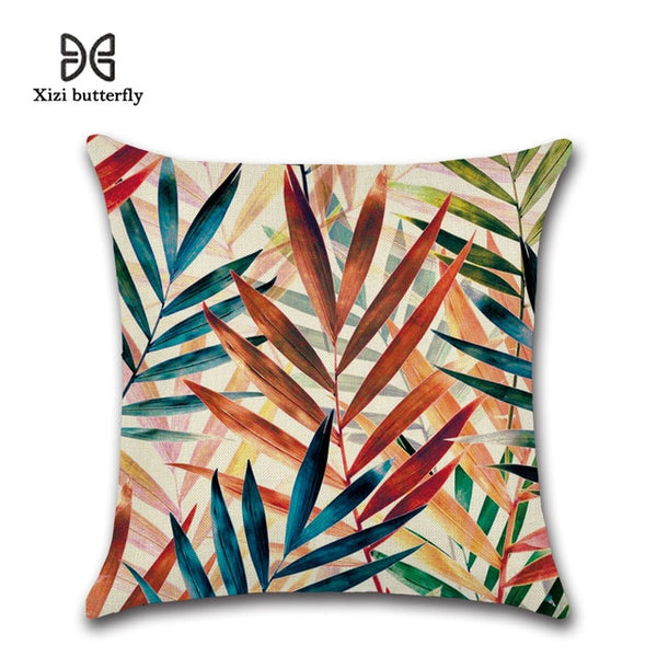 Tropical Plants Cushion Covers Hibiscus Flower Linen Pillow Case
