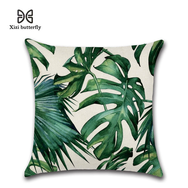 Tropical Plants Cushion Covers Hibiscus Flower Linen Pillow Case