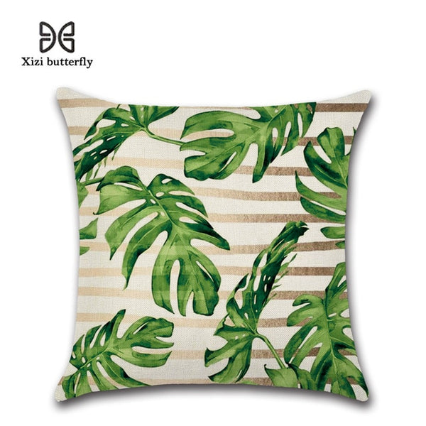 Tropical Plants Cushion Covers Hibiscus Flower Linen Pillow Case