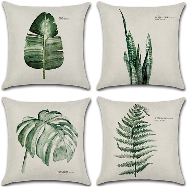 New Green Leaf Print Cushion Set Throw Pillow