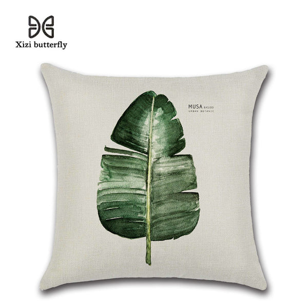 New Green Leaf Print Cushion Set Throw Pillow