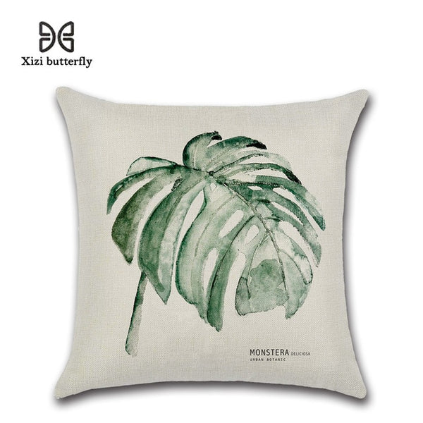 New Green Leaf Print Cushion Set Throw Pillow