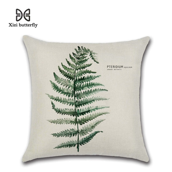 New Green Leaf Print Cushion Set Throw Pillow