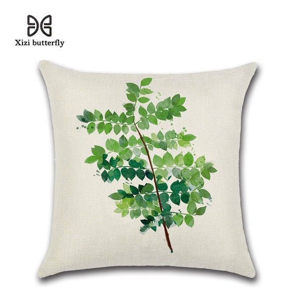 New Green Leaf Print Cushion Set Throw Pillow