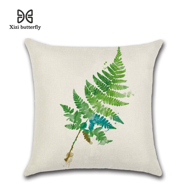 New Green Leaf Print Cushion Set Throw Pillow