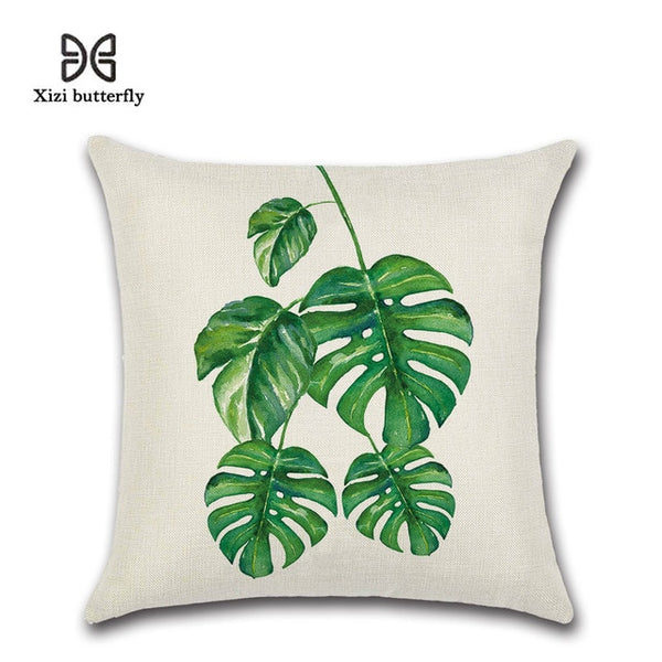 New Green Leaf Print Cushion Set Throw Pillow