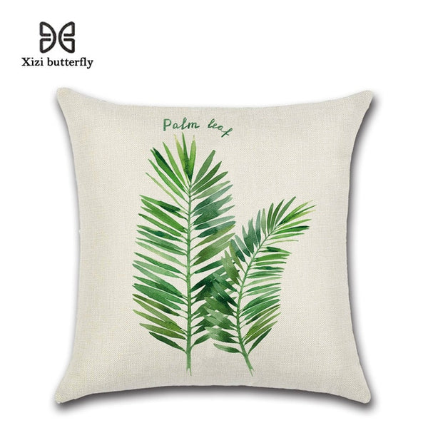 New Green Leaf Print Cushion Set Throw Pillow
