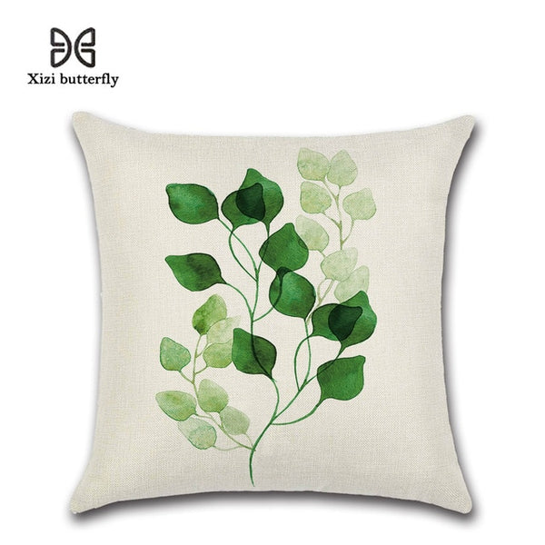 New Green Leaf Print Cushion Set Throw Pillow