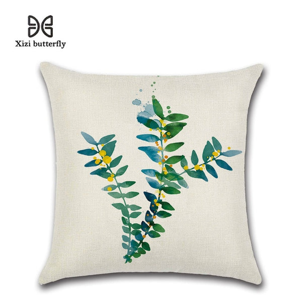 New Green Leaf Print Cushion Set Throw Pillow