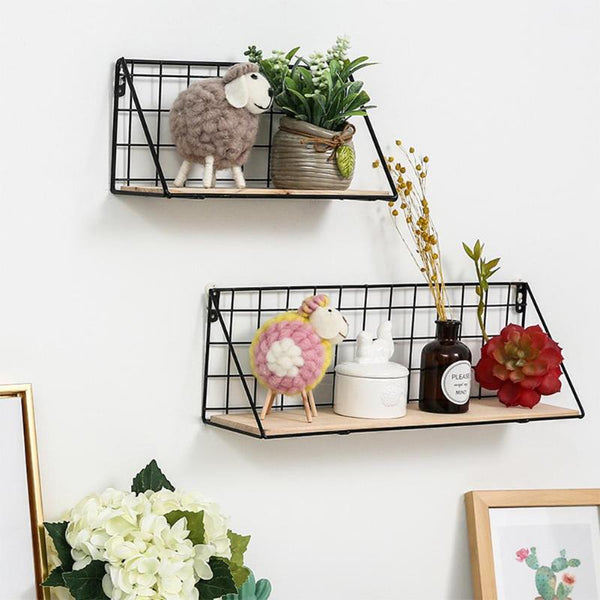 Wooden Iron Wall Shelf Organizer Storage Rack Wall Mounted