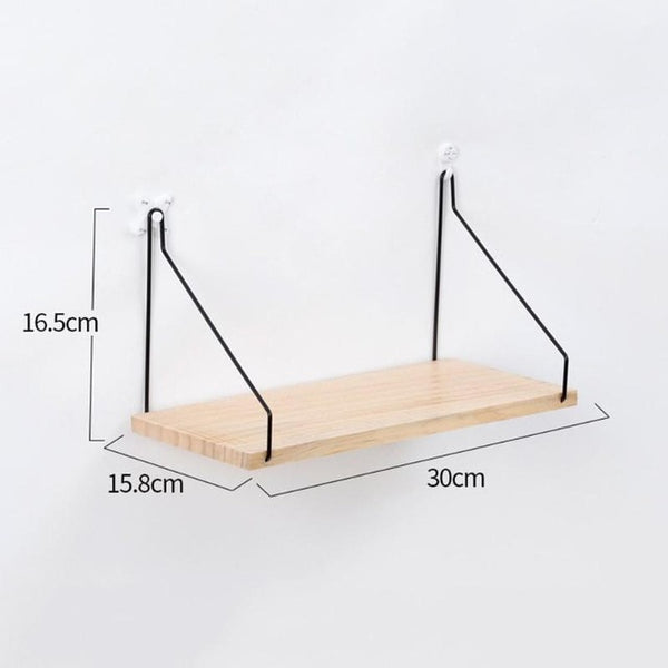 Wooden Iron Wall Shelf Organizer Storage Rack Wall Mounted