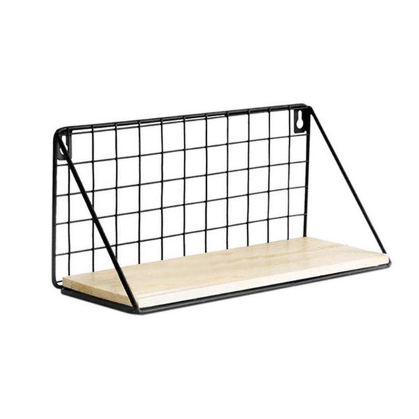 Wooden Iron Wall Shelf Organizer Storage Rack Wall Mounted
