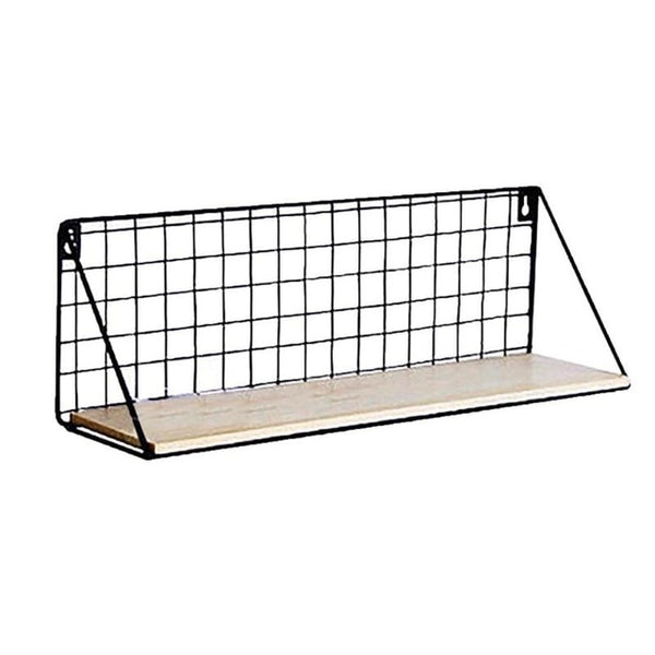 Wooden Iron Wall Shelf Organizer Storage Rack Wall Mounted
