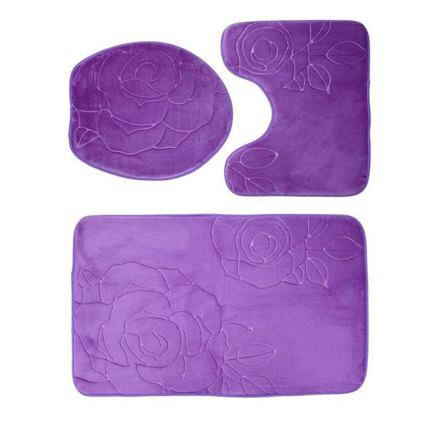 Bathroom Mat Set Flannel Anti-Slip